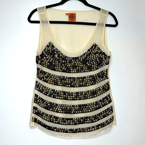 💥TOPS SALE💥 TORY BURCH SILK BLOUSE IN LIGHT CREAM WITH SEQUIN ORNAMENT